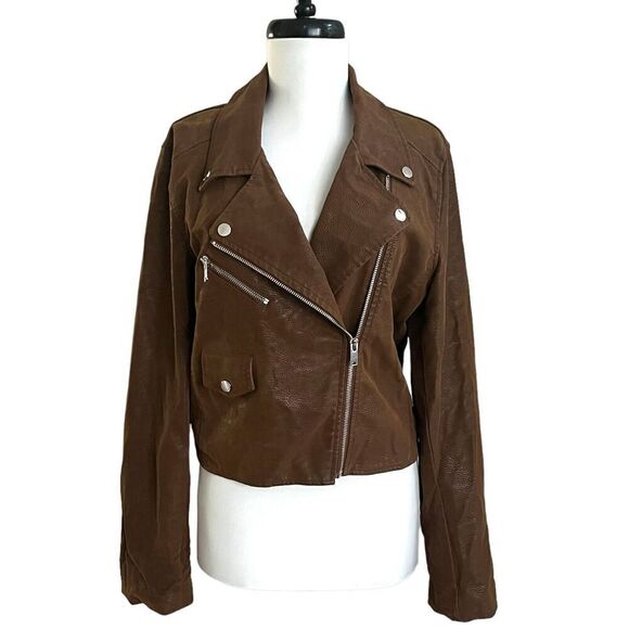 Urban Outfitters Faux Suede Leather Moto Jacket L Brown Punk Grunge City Classic - Picture 1 of 11